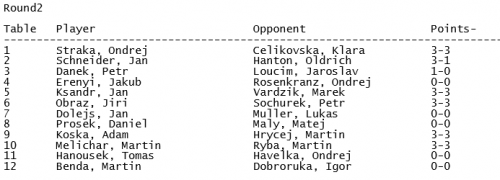 Pairings druhe kolo