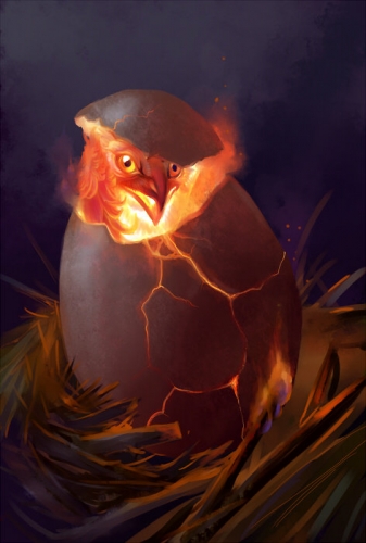 Baby phoenix in egg