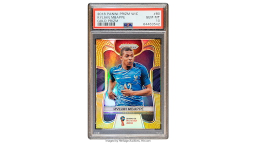 7. karta Kylian Mbappé 2018 Panini Prizm World Cup Soccer verze Gold Prizm