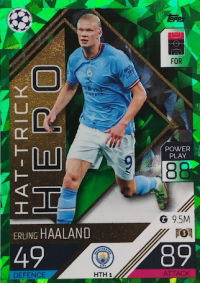 Sberatelske fotbalove karty Match Attax Extra Rainbow Foil Hat-Trick Hero Erling Haaland