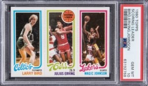 10. misto - 1980-81 Topps Larry Bird Julius Erving Magic Johnson Scoring Leader